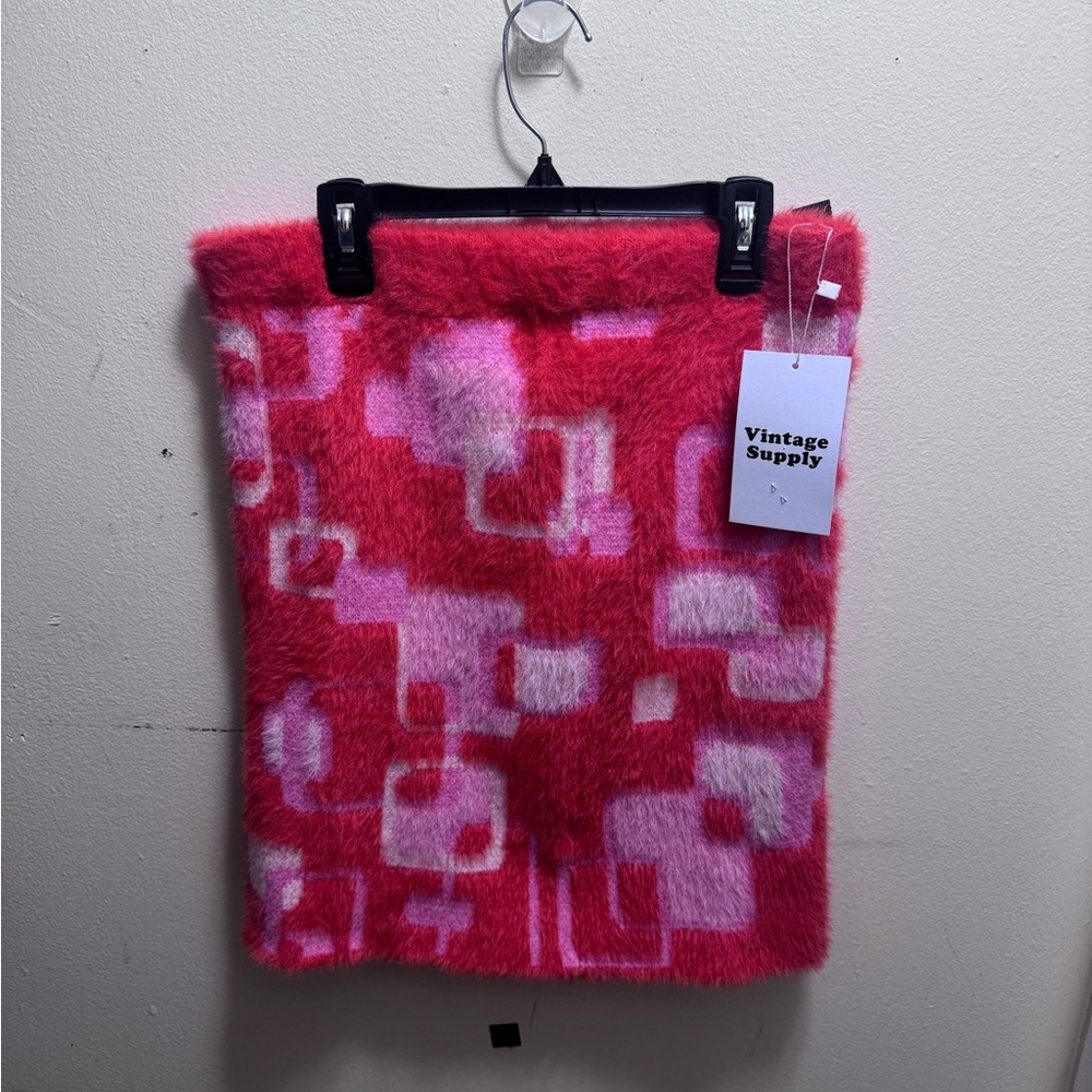 Vintage Supply Retro Fluffy Knit Mini Skirt red/pink size 12 retro Y2K NWT